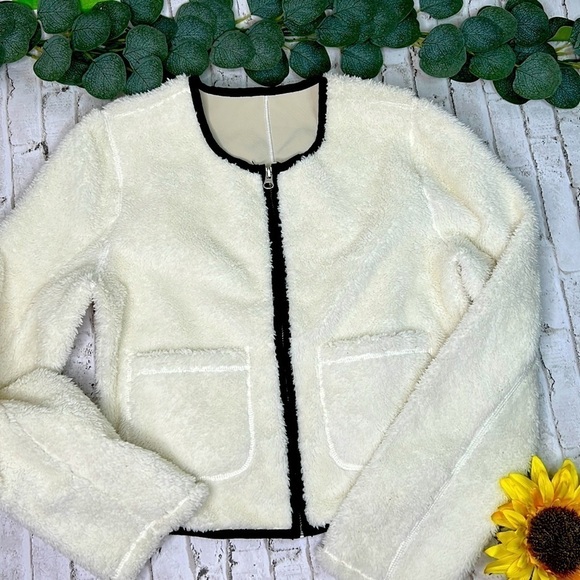 J Crew Early 2000s Sherpa Fleece Cropped Jacket Small S Y2K - Picture 1 of 5